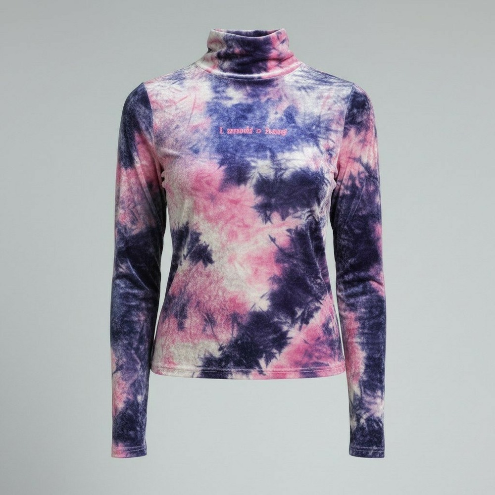 Teddy Fresh I Need A Hug Tie Dye Velour High Neck Top Pink Purple Medium